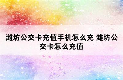 潍坊公交卡充值手机怎么充 潍坊公交卡怎么充值